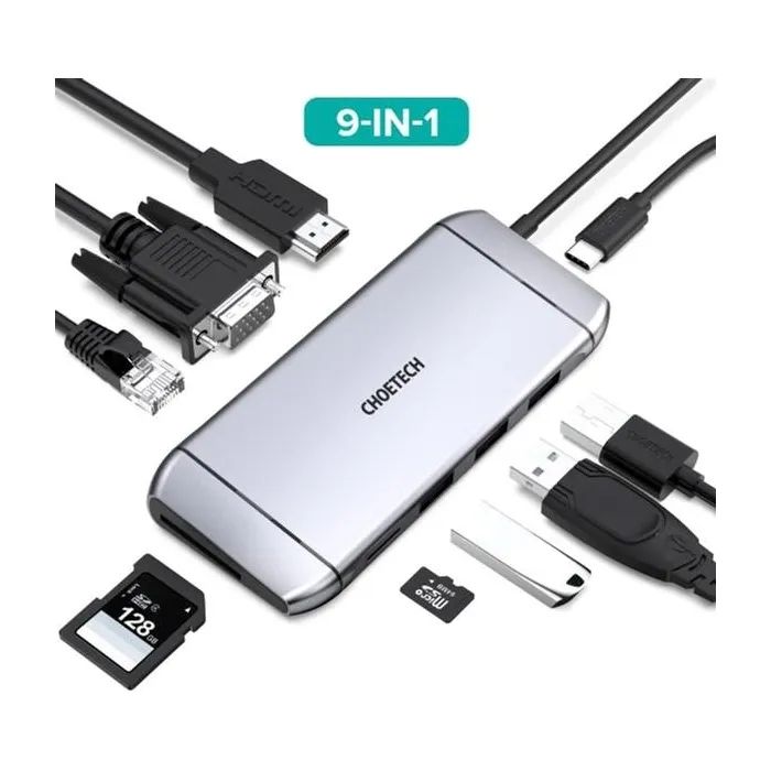 Концентратор Choetech USB-C 9-in-1 (HUB-M15-GY) изображение 2