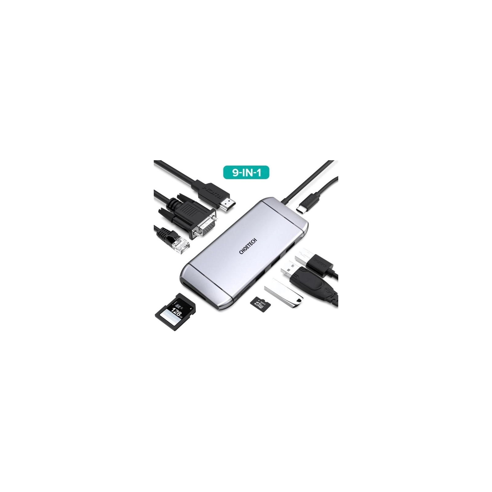 Концентратор Choetech USB-C 9-in-1 (HUB-M15-GY) изображение 2