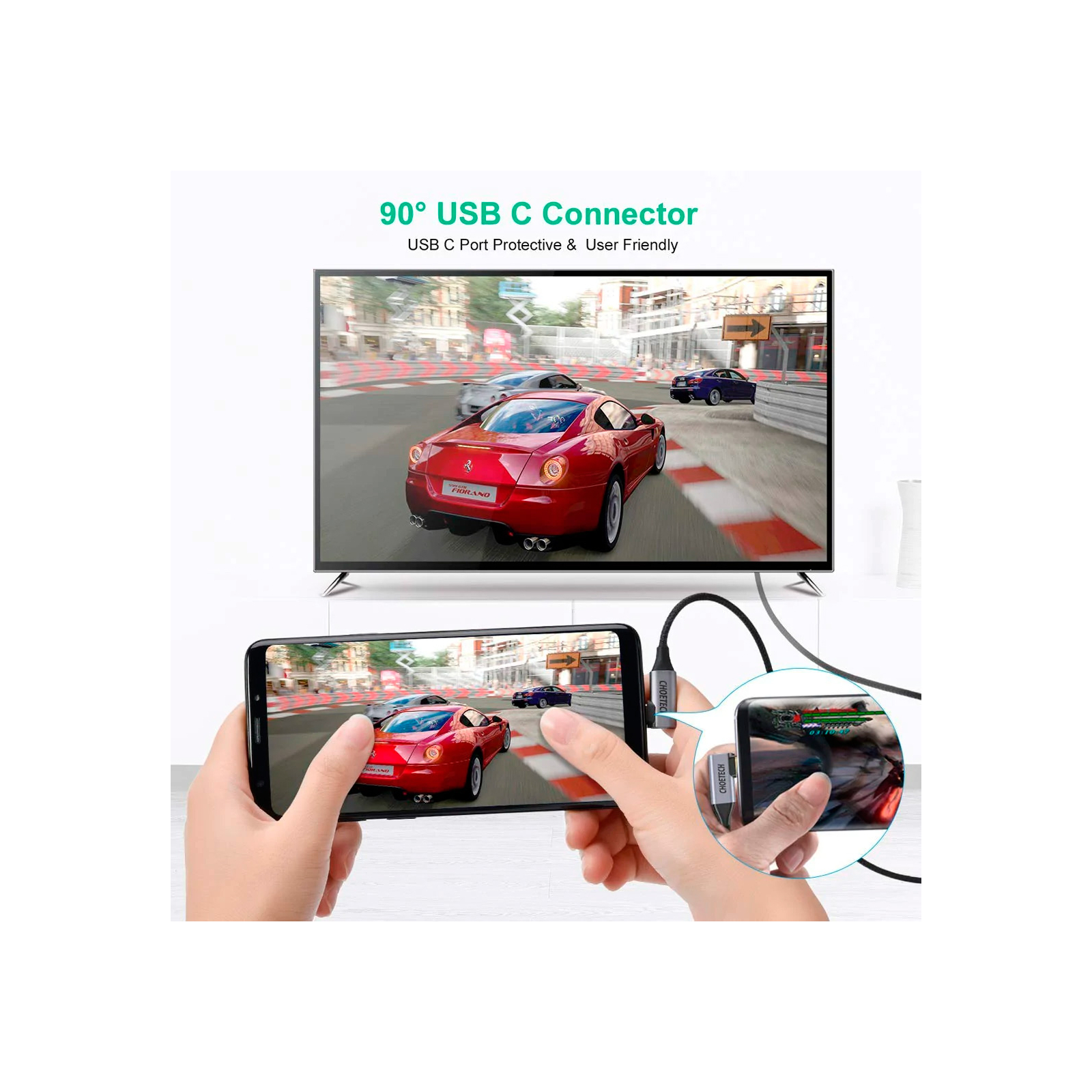 Кабель мультимедийный USB-C to HDMI 1.8m USB 3.1 L-type 4K60Hz Choetech (XCH-1803) изображение 6