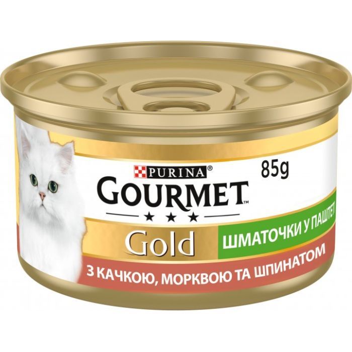 Паштет для кошек Purina Gourmet Gold. С уткой, морковью и шпинатом. Кусочки в паштете 85 г (7613033728778)
