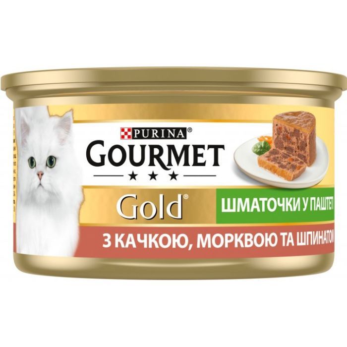 Паштет для кошек Purina Gourmet Gold. С уткой, морковью и шпинатом. Кусочки в паштете 85 г (7613033728778) изображение 2
