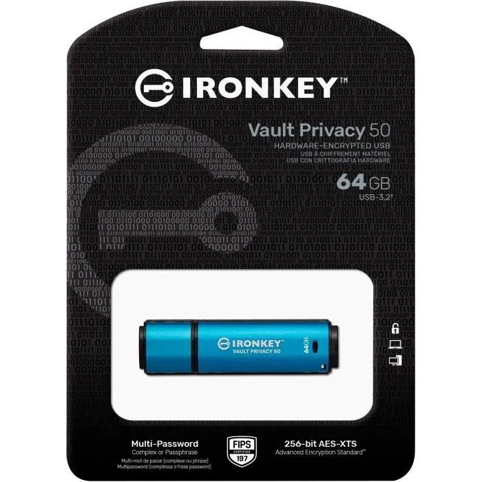 USB флеш накопитель Kingston 64GB IronKey Vault Privacy 50 Blue USB 3.2 (IKVP50/64GB) изображение 5