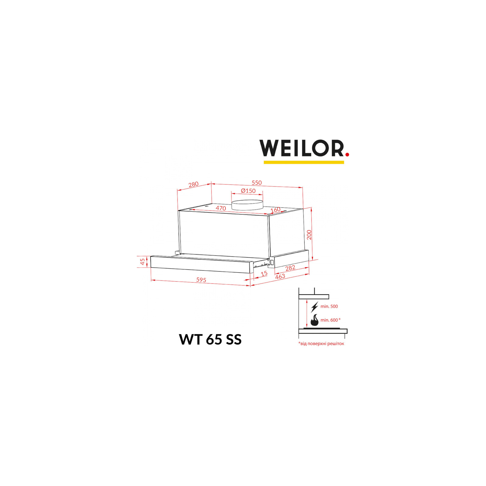 Витяжка кухонна Weilor WT 63 WH зображення 10