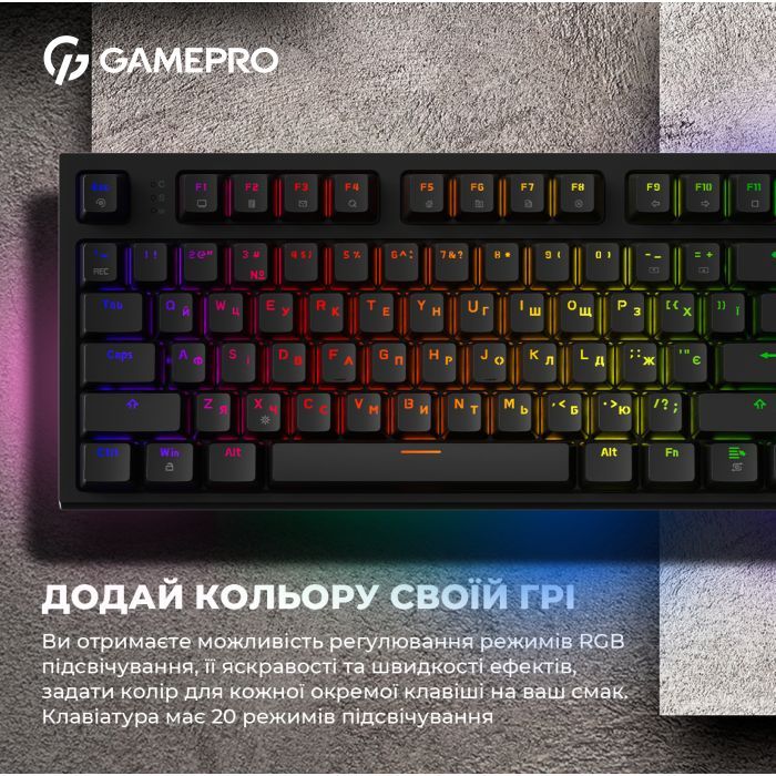 Клавиатура GamePro MK180B Hot-Swap Red Swich RGB USB UA Black (MK180B) изображение 10