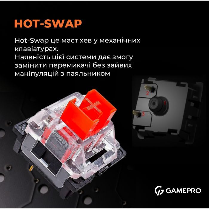 Клавиатура GamePro MK180B Hot-Swap Red Swich RGB USB UA Black (MK180B) изображение 3