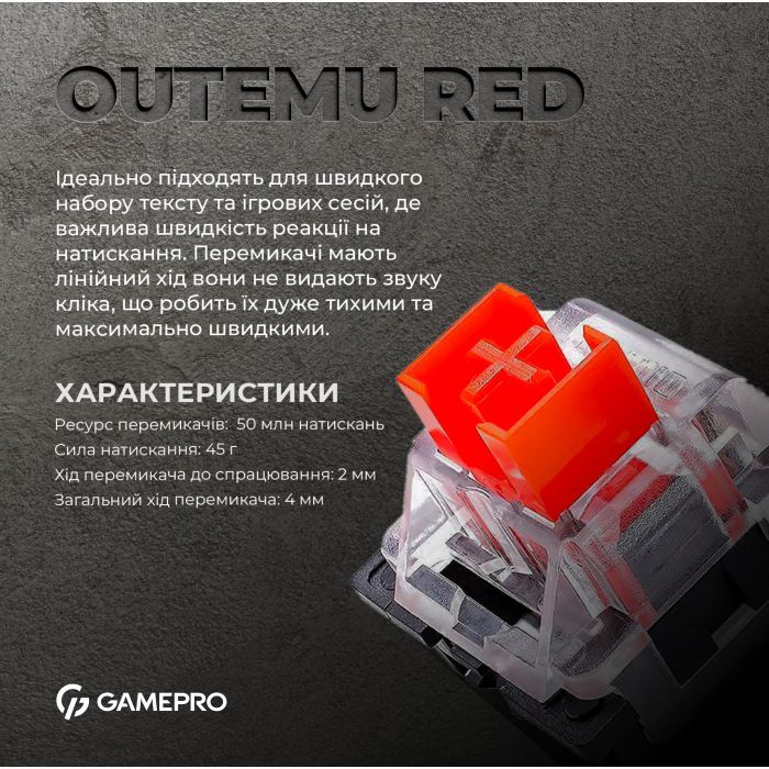 Клавиатура GamePro MK180B Hot-Swap Red Swich RGB USB UA Black (MK180B) изображение 5