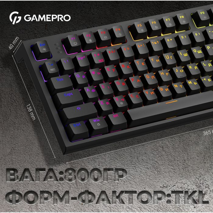 Клавиатура GamePro MK180B Hot-Swap Red Swich RGB USB UA Black (MK180B) изображение 9