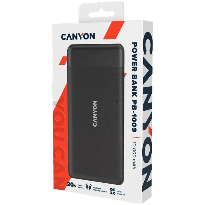 Батарея универсальная Canyon PB-109 10000 mAh PD/18W QC/3.0/20W Black (CNE-CPB1009B) изображение 4