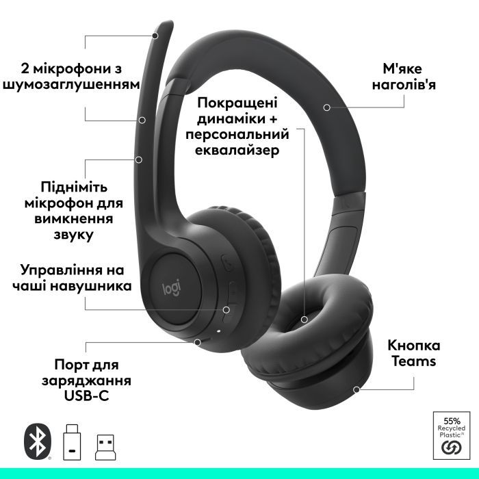 Навушники Logitech Zone 305 for Business Wireless/Bluetooth Teams Black (981-001451) зображення 9