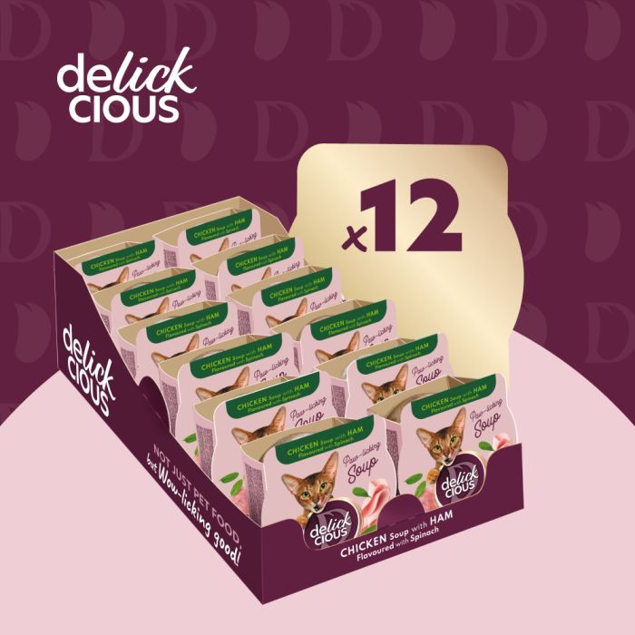 Влажный корм для кошек Delickcious Суп из курицы с ветчиной и добавлением шпината 80 г (4820269141599) изображение 5