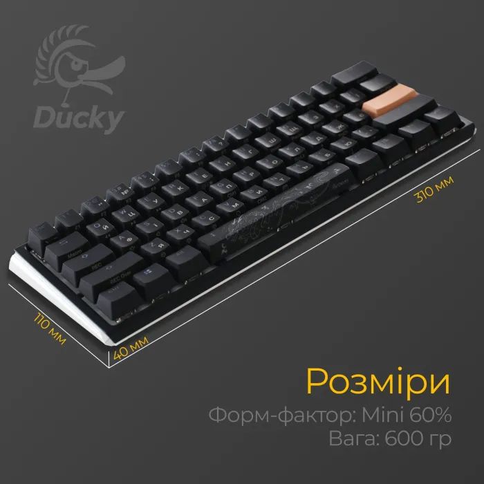 Клавиатура Ducky One 3 Mini Cherry MX Red RGB UA USB White (DKON2161ST-RUAPXPWWWSC1) изображение 11