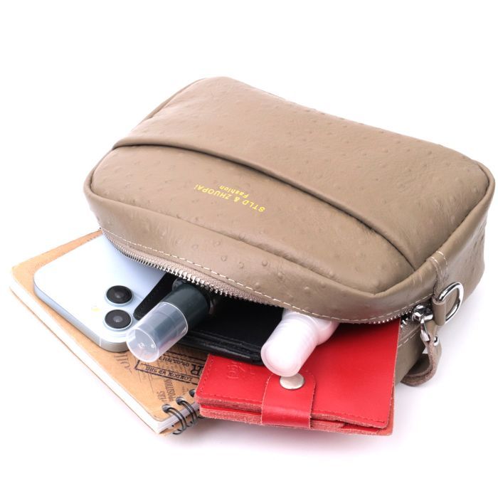 Сумка Vintage Из фактурной натуральной кожи Бежевая (22662) изображение 10