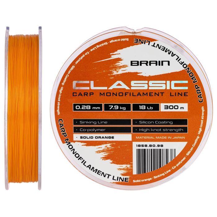 Леска Brain Classic Carp Line (solid orange) 300m 0.30mm 20lb 8.8kg (1858.80.99)