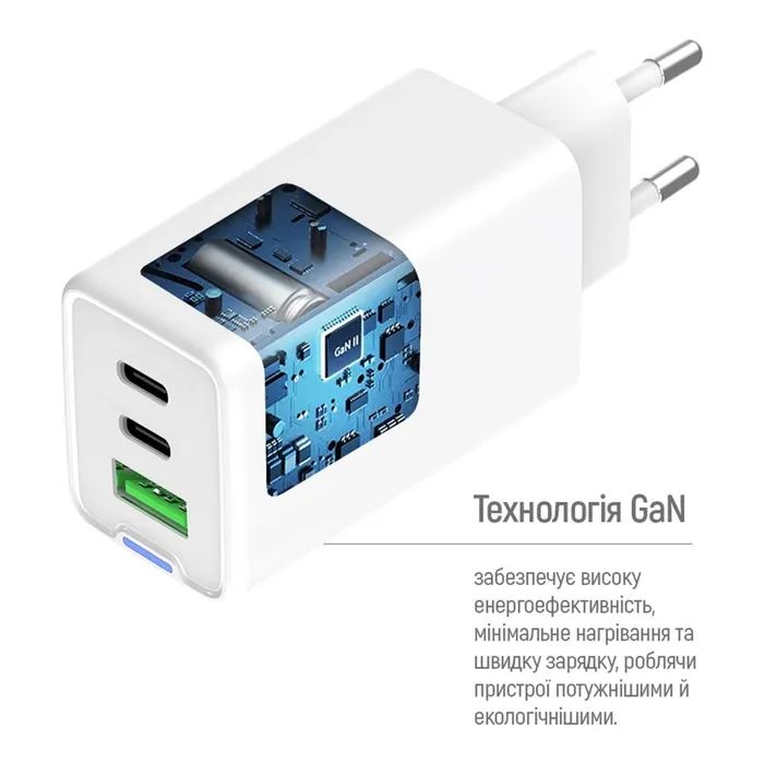 Зарядний пристрій ColorWay GaN Mini 65W PD Port PPS USB (USB-2C1A) cable Type-C&Lightning (CW-CHS058PDCL-WT) зображення 8