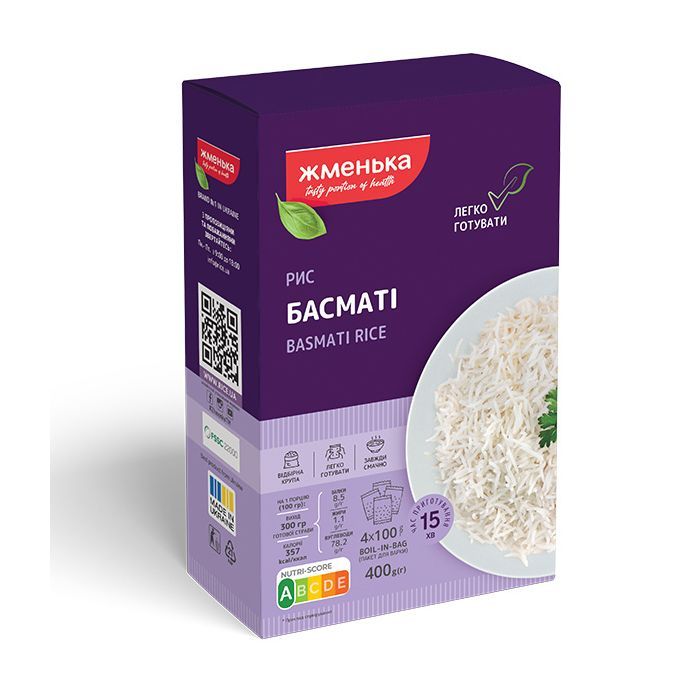 Крупа Жменька Рис Басмати в пакетиках для варки 4х100 г (4820038700255)