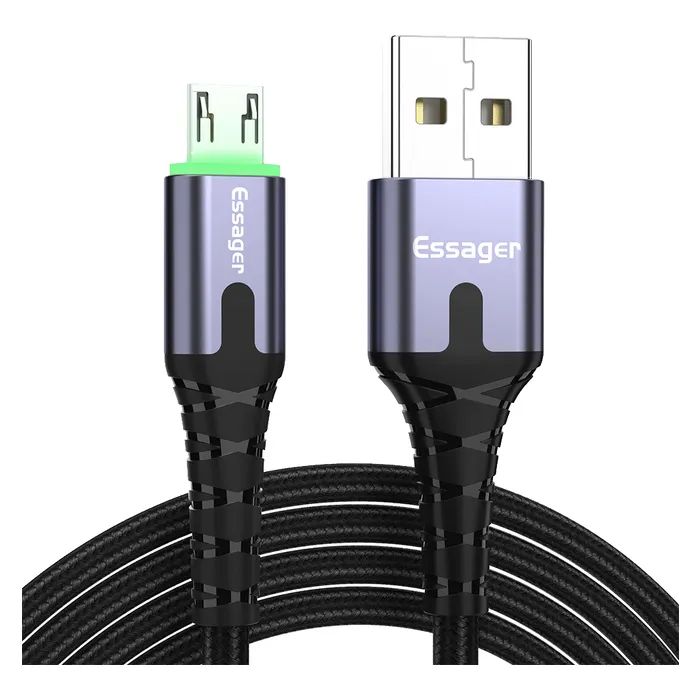 Дата кабель USB 2.0 AM to Micro 5P 2.0m 2.4A LED black Essager (EXCM-XGA0G)