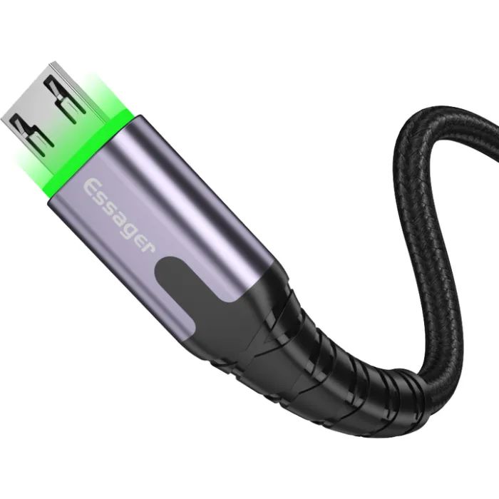 Дата кабель USB 2.0 AM to Micro 5P 2.0m 2.4A LED black Essager (EXCM-XGA0G) изображение 2