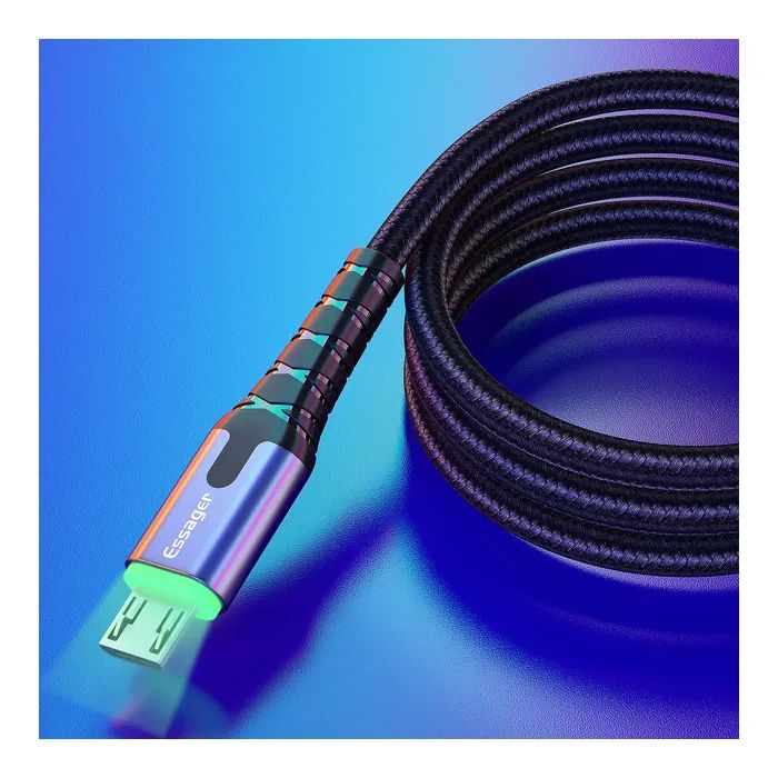Дата кабель USB 2.0 AM to Micro 5P 2.0m 2.4A LED black Essager (EXCM-XGA0G) изображение 3