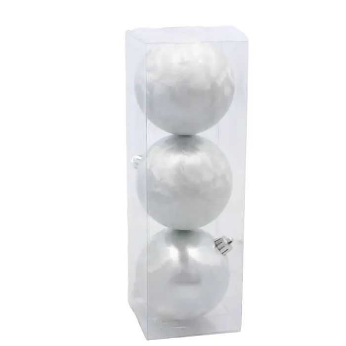 Ялинкова іграшка Chomik пластикові кульки 3 шт, 8см, сріблясті (5900779893870_1)