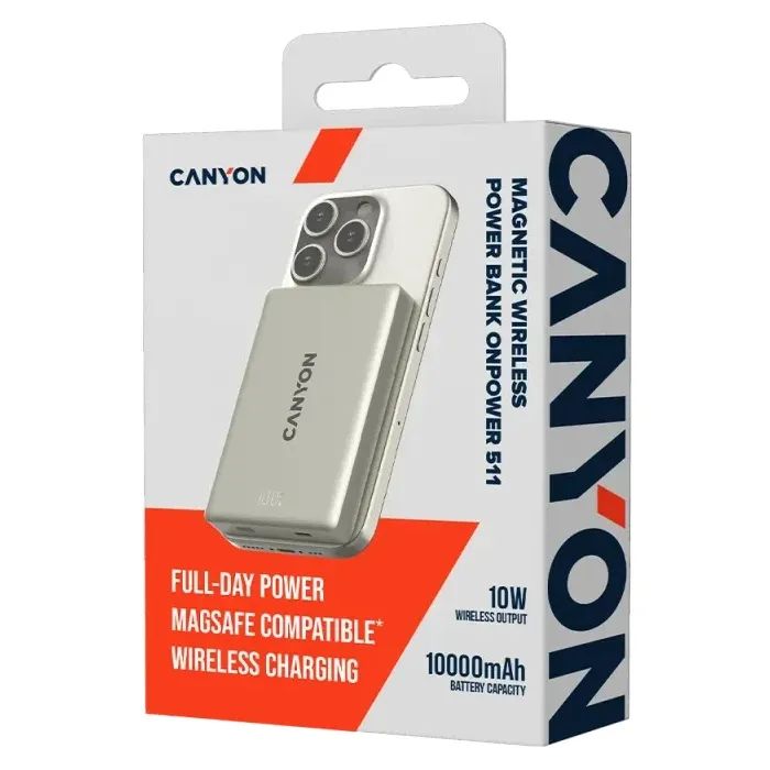 Батарея універсальна Canyon 10000mAh OnPower 511 PD20W Magnetic wireless MagSafe Grey (CNS-CPB511G) зображення 5