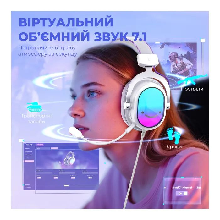 Навушники Fifine H16 7.1 RGB White (H16W) зображення 6