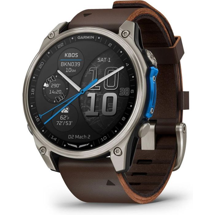 Смарт-часы Garmin D2 Mach 2, 47mm, Saph, Bare Ti/Blk w/LthrBd, GPS (010-02904-31)