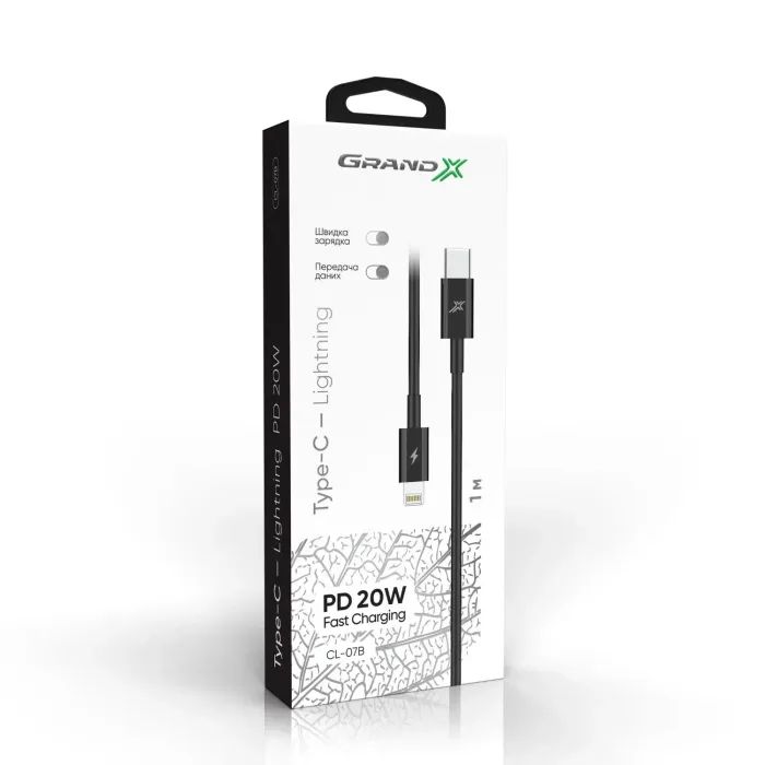 Дата кабель USB-C to Lightning 1.0m 60W black Grand-X (CL-08B) зображення 3