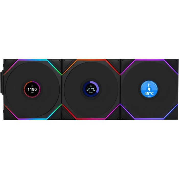 Кулер для корпуса Lian Li UNI Fan TL WIRELESS LCD 120-3, Black (G99.12TLLCD1W3B.00)