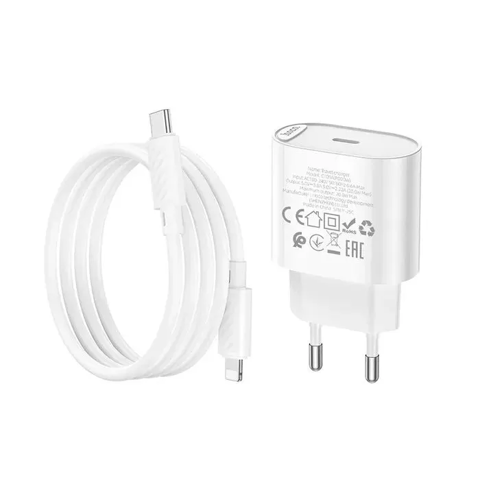 Зарядное устройство HOCO C109A USB-C PD20W + cable USB-C to Lightning white (6942007656665) изображение 6