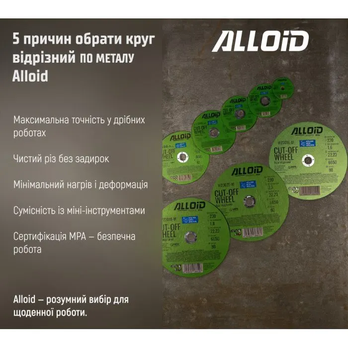Круг відрізний Alloid по металу, 41, 14А, 75мм, 1.0мм, 10мм (W07510-M) зображення 8