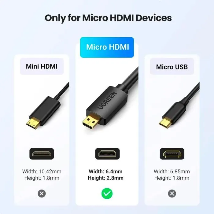 Кабель мультимедийный HDMI M to HDMI micro M 1.0m 4K HD127 black Ugreen (30148) изображение 4