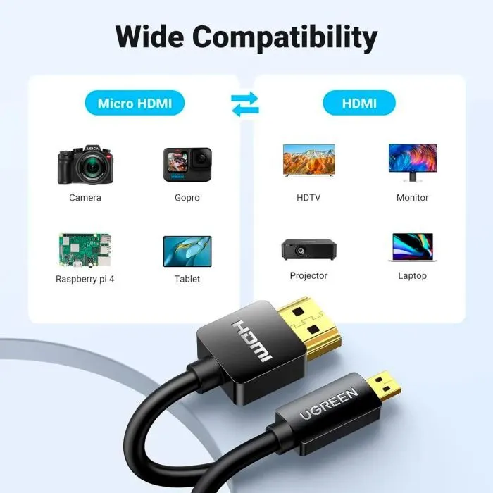 Кабель мультимедийный HDMI M to HDMI micro M 1.0m 4K HD127 black Ugreen (30148) изображение 8