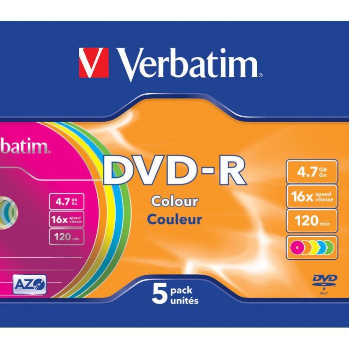 Диск DVD Verbatim 4.7Gb 16X Slim case 5 шт Color (43557) изображение 2