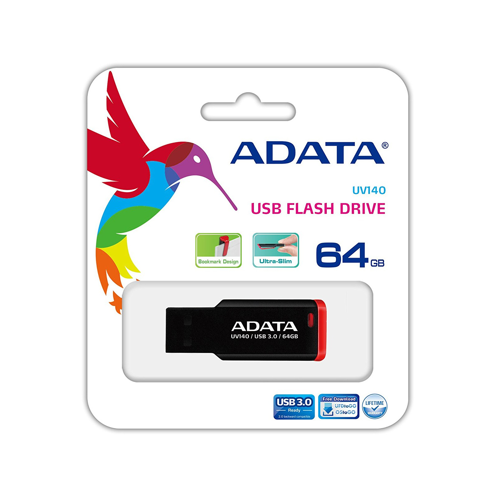 USB флеш накопитель ADATA 64GB UV140 Black-Red USB 3.0 (AUV140-64G-RKD) изображение 5