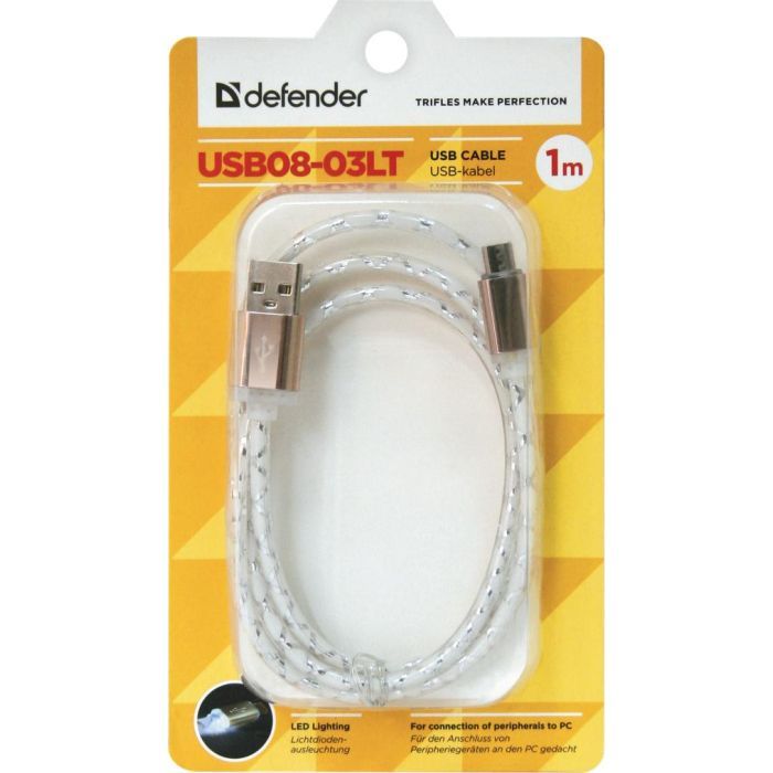 Дата кабель USB08-03LT USB - Micro USB, RedLED backlight, 1m Defender (87556) изображение 3