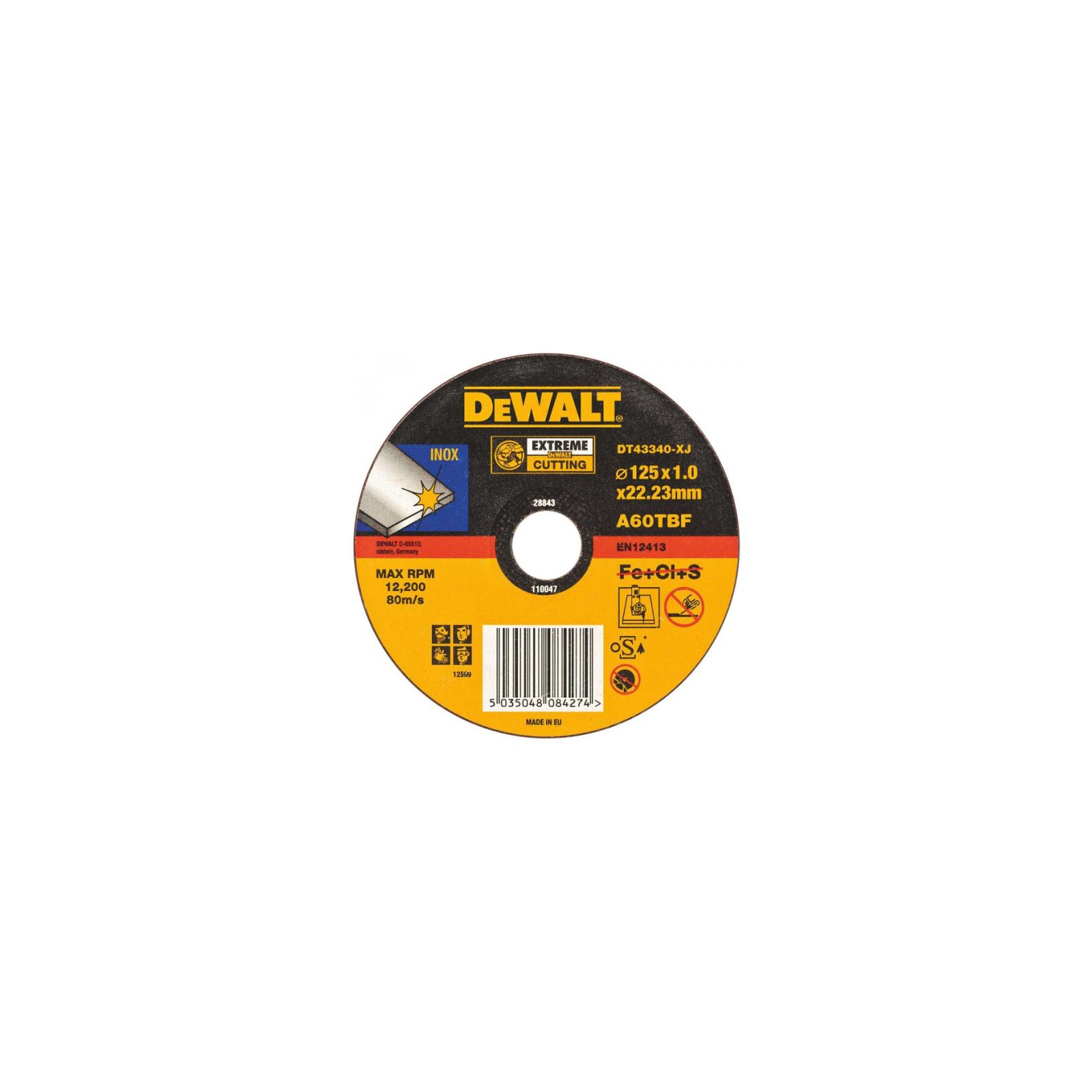 Круг отрезной DeWALT отрезной INOX EXTREME по металлу,125х1х22.2мм (DT43340)