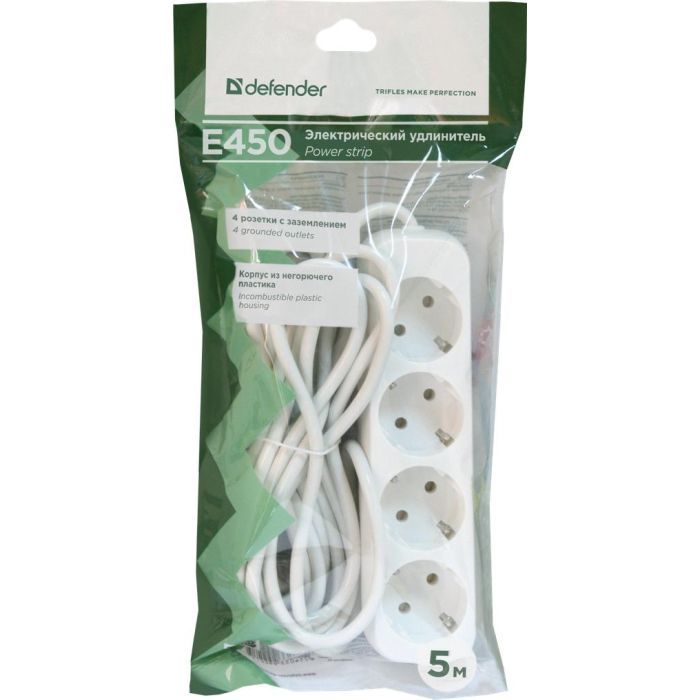 Сетевой удлинитель Defender E450 5.0 m 4 роз white (99227) изображение 4