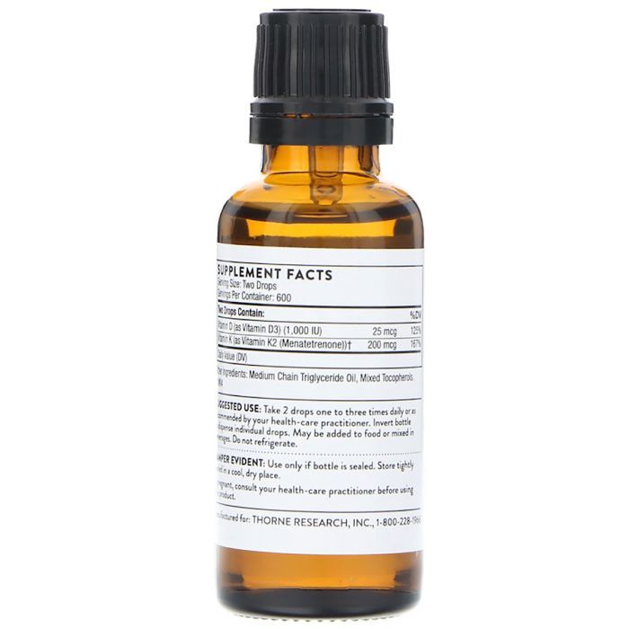 Витамин Thorne Research Витамин D3 и K2, Vitamin D/K2, 30 мл (THR-50001) изображение 2