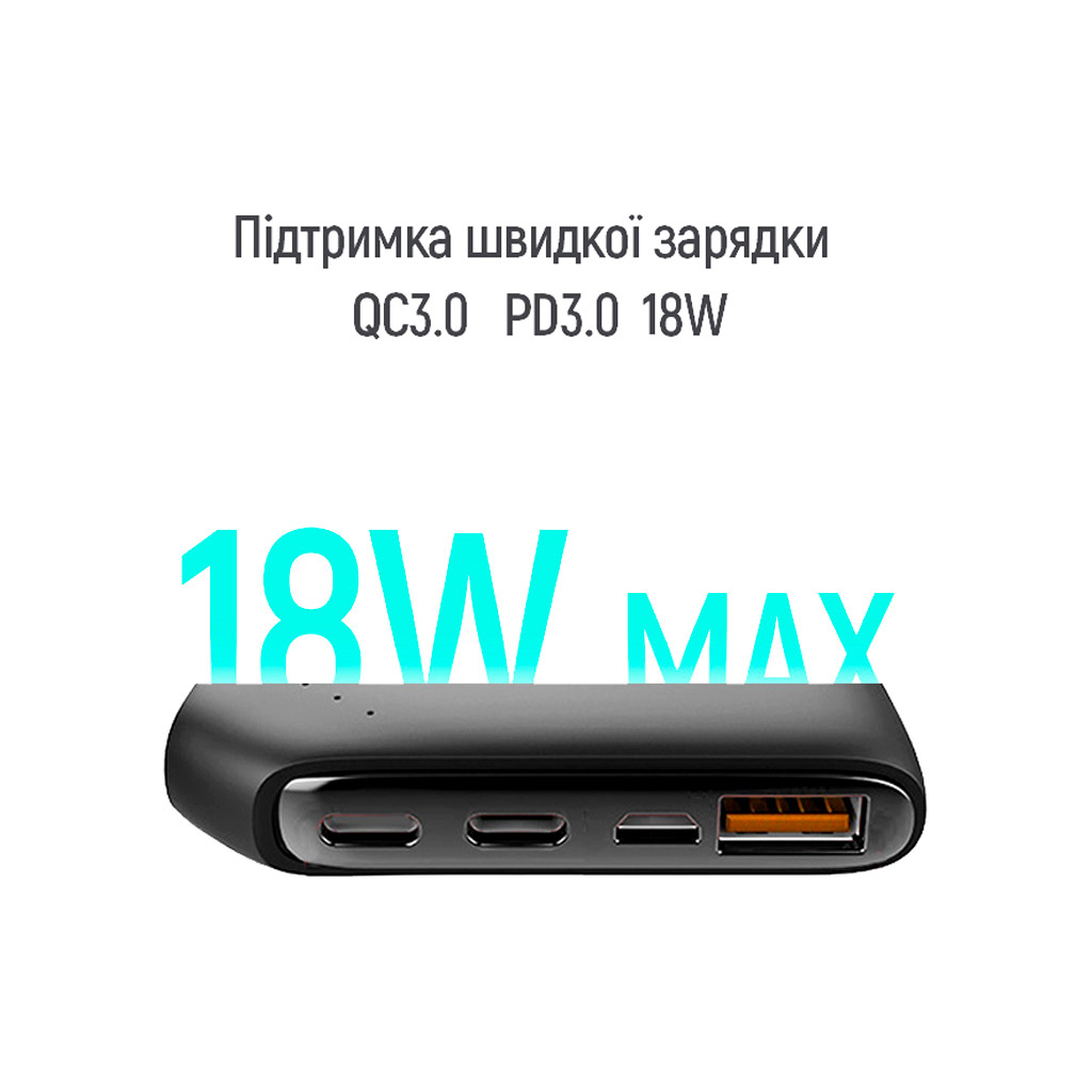 Батарея універсальна ColorWay 10 000 mAh Soft touch (USB QC3.0 + USB-C Power Delivery 18W) (CW-PB100LPE3WT-PD) зображення 4