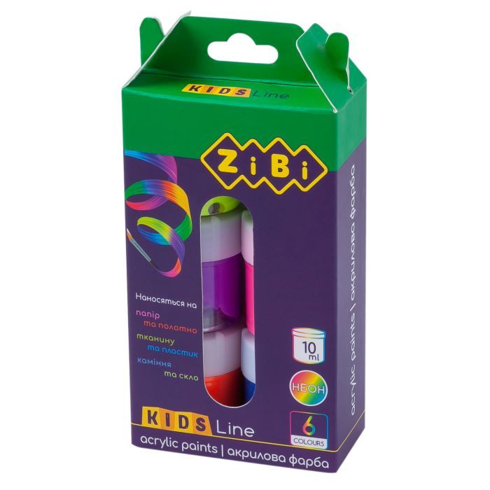 Акриловые краски ZiBi KIDS Line NEON 6 цветов по 10мл (ZB.6661)