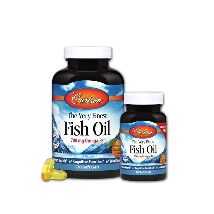 Жирные кислоты Carlson Рыбий Жир, Вкус Апельсина, The Very Finest, 120+30 желатино (CAR-01644)