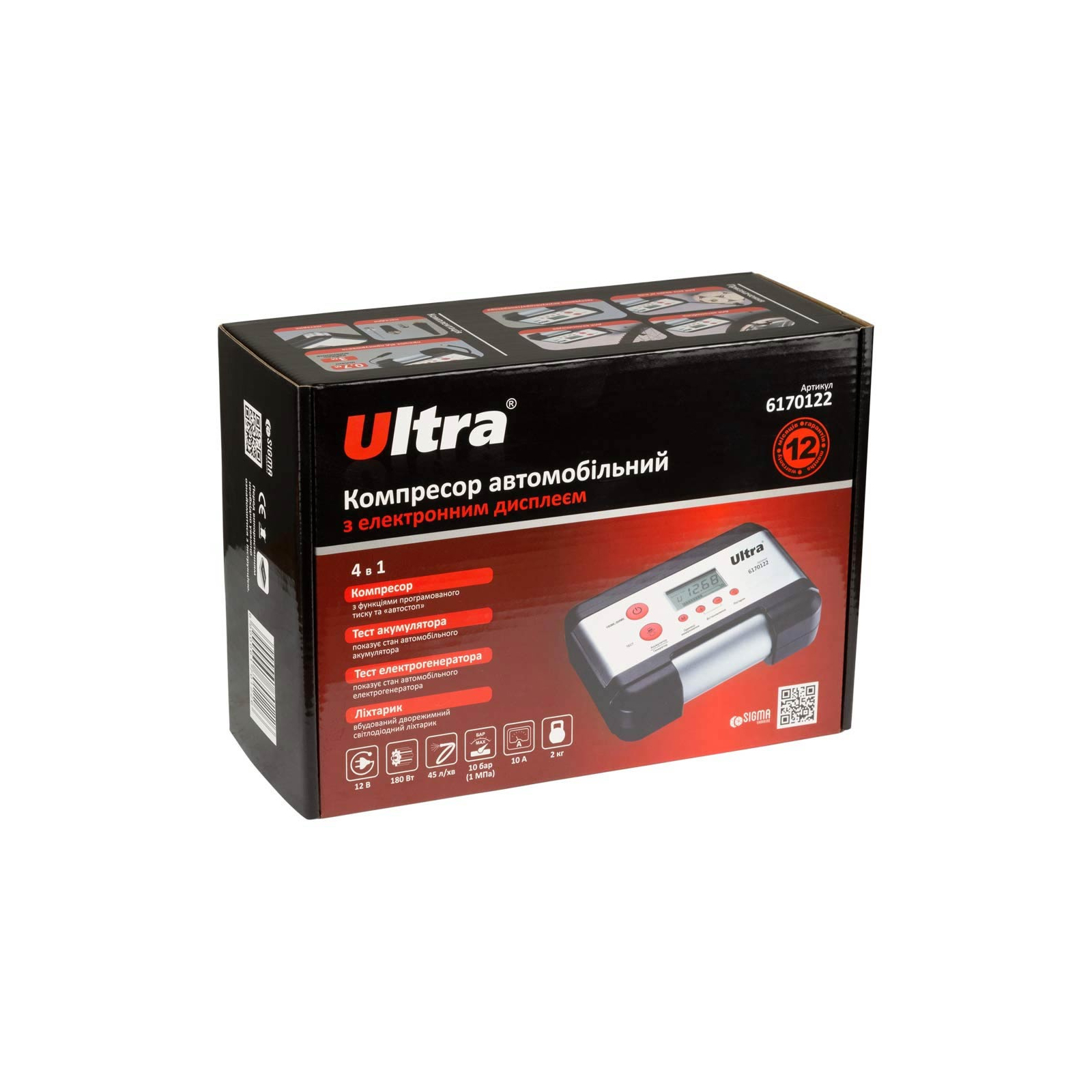 Автомобильный компрессор Ultra 12В 180Вт 10А 45л/мин 10бар (6170122) изображение 10