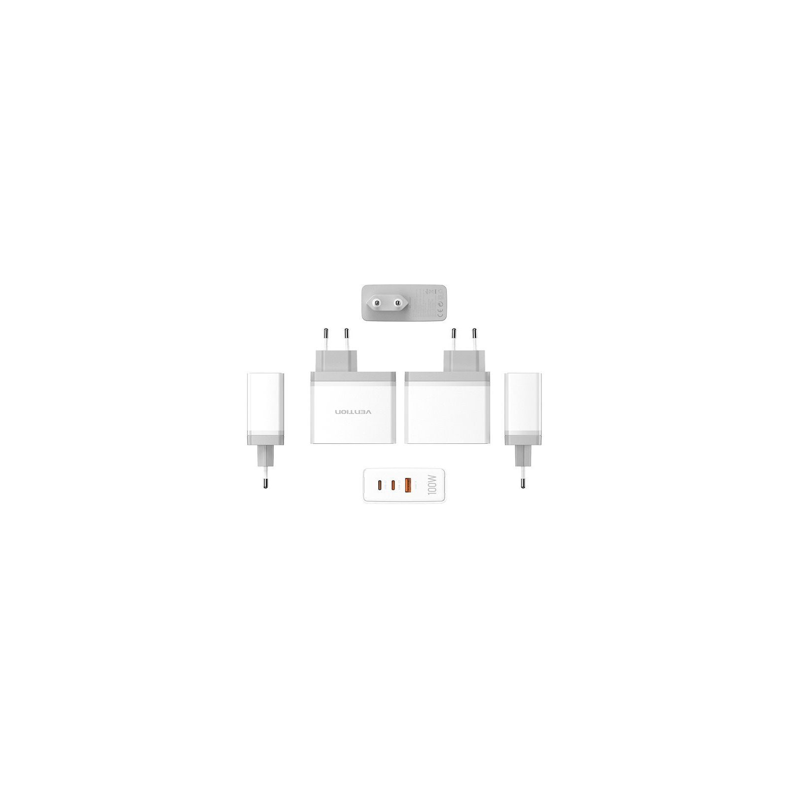 Зарядний пристрій Vention 3xUSB 100W GaN (2хUSB-C+USB-A) white (FEGW0-EU) зображення 2