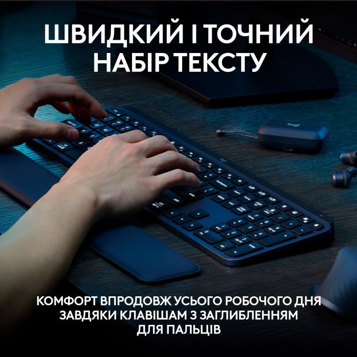 Клавіатура Logitech MX Keys S Plus Palmrest Wireless UA Graphite (920-011589) зображення 2