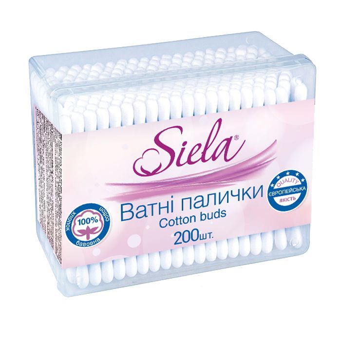 Ватные палочки Siela Пластиковая коробка 200 шт. (4820159840465)