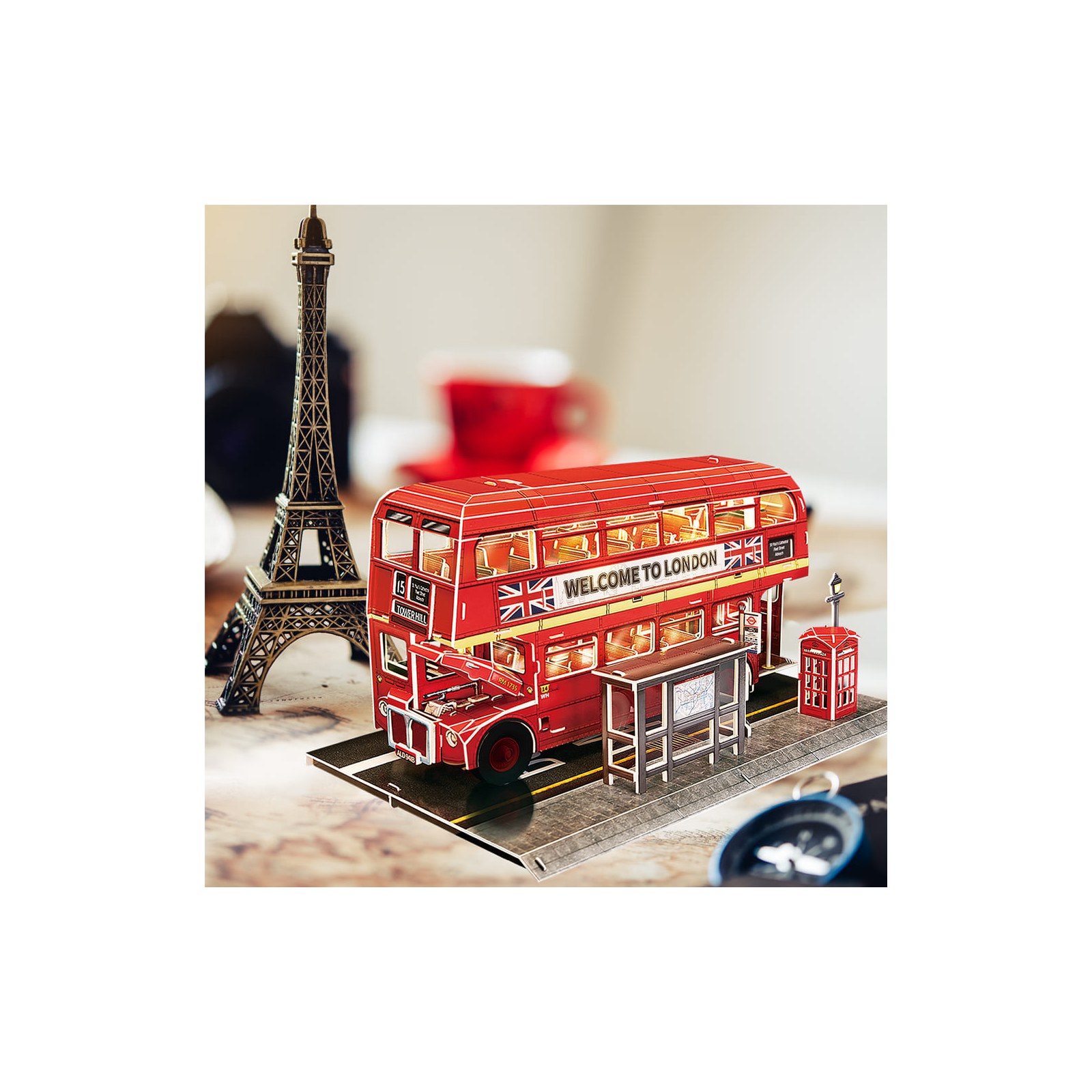 Пазл Cubic Fun Трехмерная головоломка-конструктор City Line Лондонский автобус с LED подсветкой (L538h) изображение 4