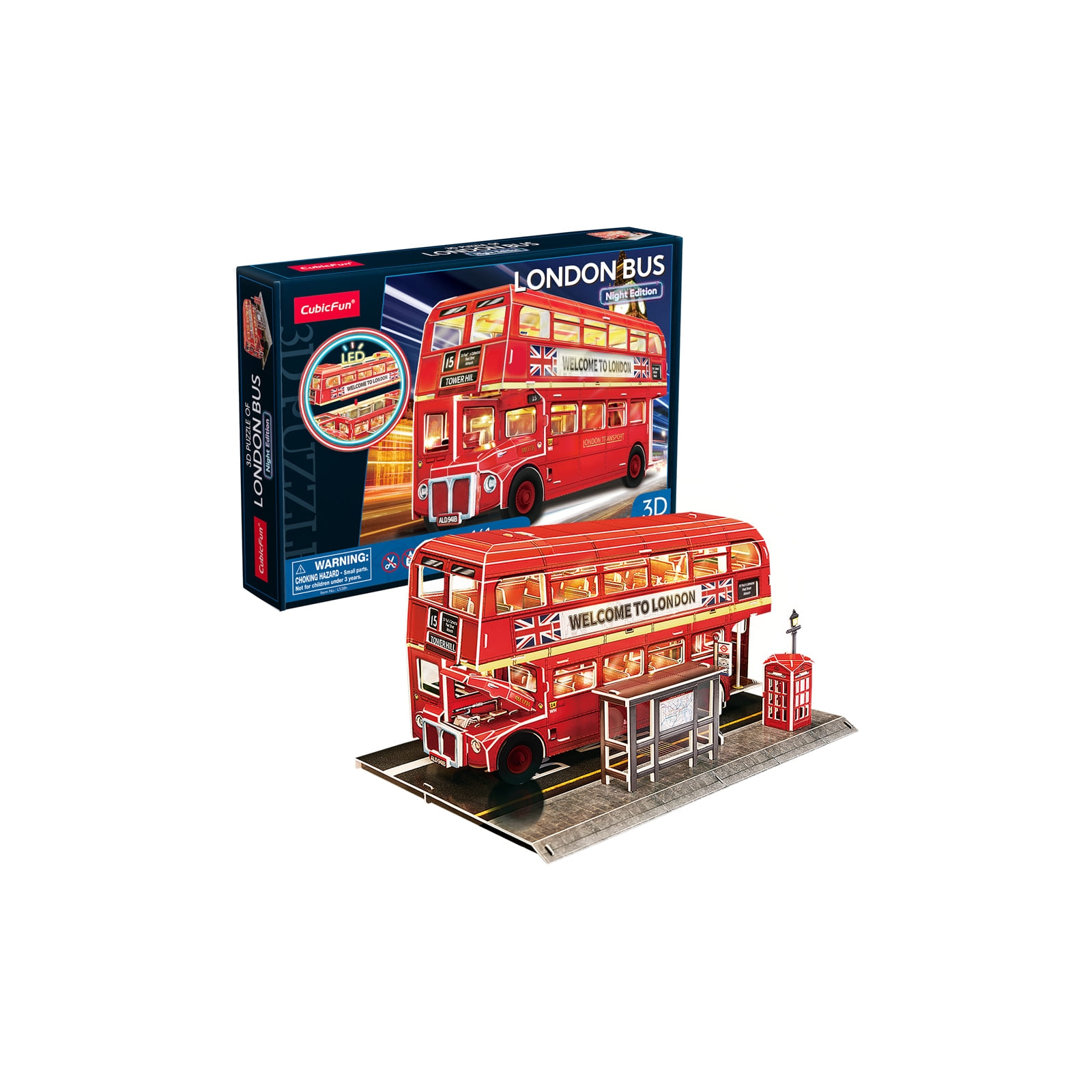 Пазл Cubic Fun Трехмерная головоломка-конструктор City Line Лондонский автобус с LED подсветкой (L538h) изображение 6