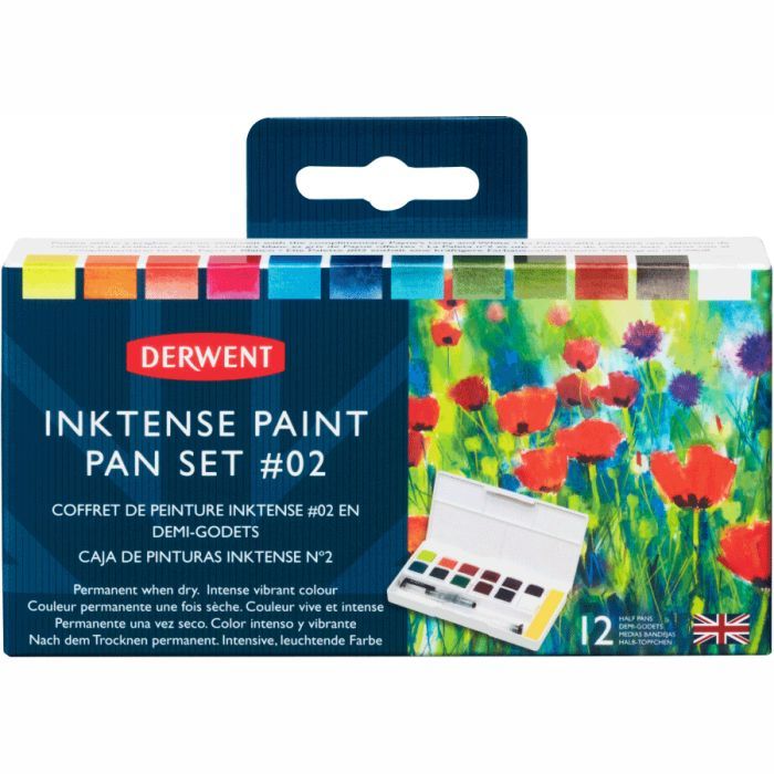 Художественный набор Derwent Inktense Paint Pan №2, 12 цветов+кисть с резервуаром (5028252607049)