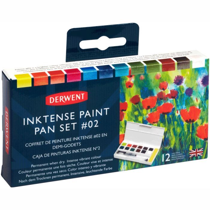 Художественный набор Derwent Inktense Paint Pan №2, 12 цветов+кисть с резервуаром (5028252607049) изображение 5