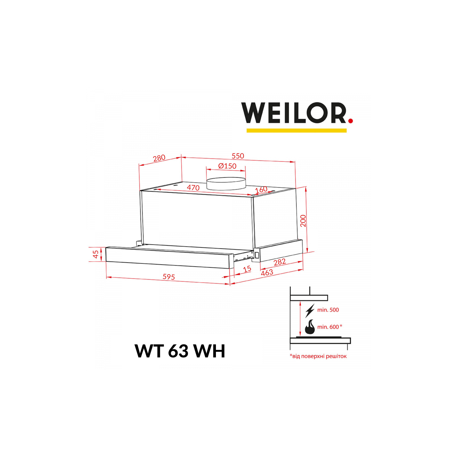 Витяжка кухонна Weilor WT 63 WH зображення 11